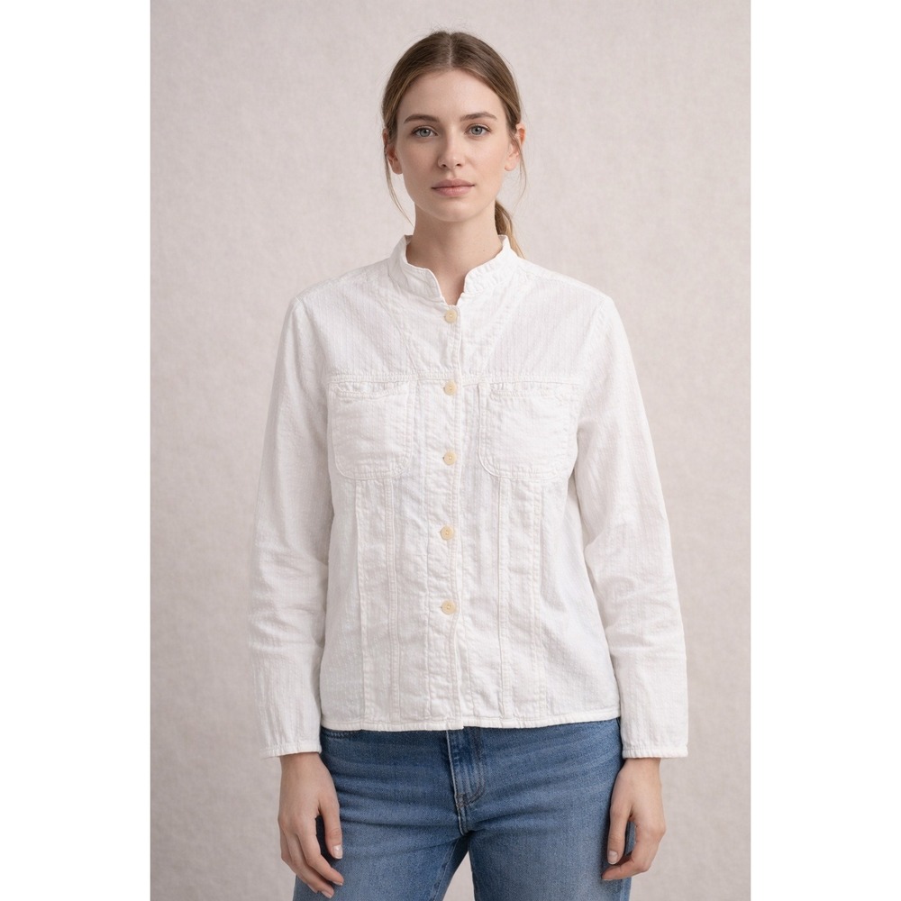 Iridium Top Womens Size XS Button Up Long Sleeve Pockets Cotton White Minimalist
